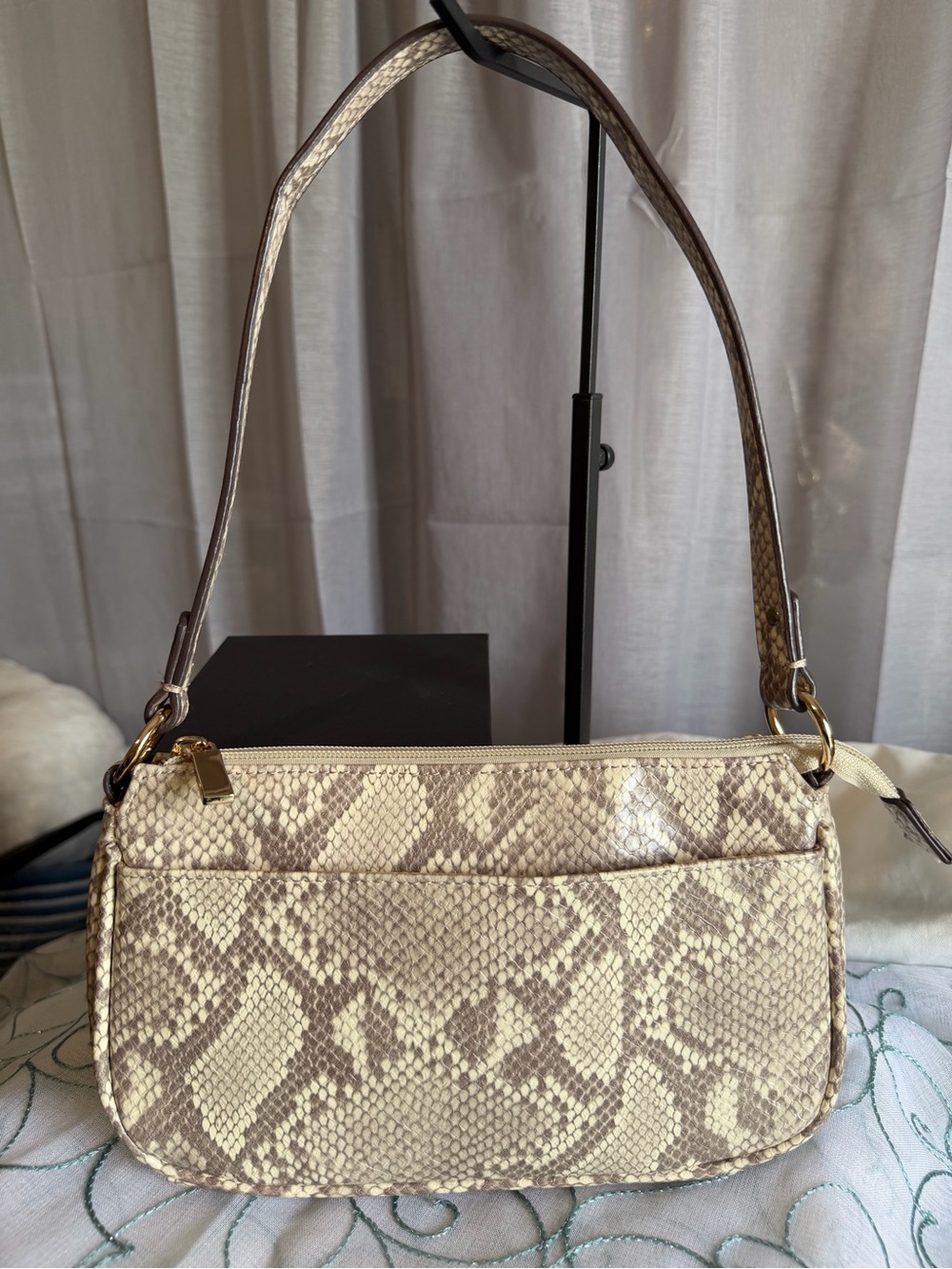 Cream Snake-Print Shoulder Bag - Unbranded